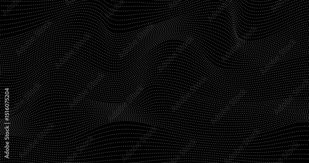 Aufkleber white wave of particles geography grid on black abstract background with dynamic waves. vector illus