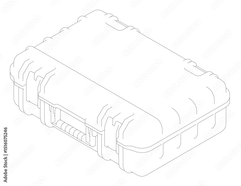 Poster a black and white drawing of a case with a white lid. the case is rectangular and has a handle