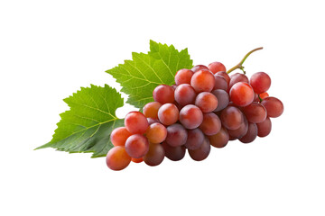 Fresh Red Grapes with Leaves Isolated on Transparent Background