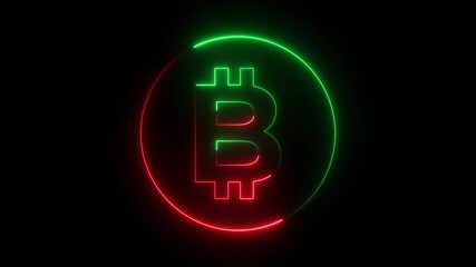 Neon glowing line bitcoin circle icon animation on the transparent background. Bitcoin icon neon animation. . 4k video animation.