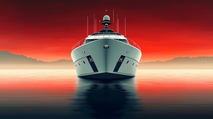 Elegant Luxury Yacht on Calm Water Against Vibrant Sunset Sky