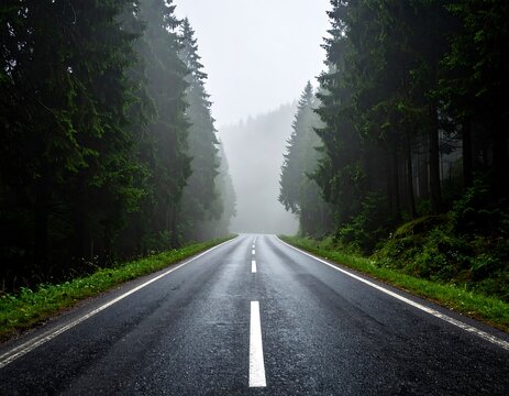 Misty forest road