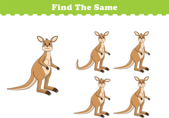 Obraz premium Funny cartoon kangaroo. Find same pictures. Educational game for children. Cartoon vector illustration