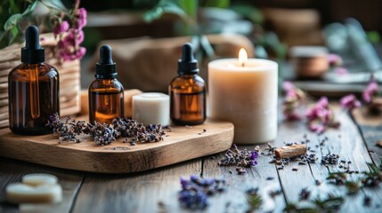 Aromatherapy oils and candles for wellness photography spa relaxation holistic essential therapy natural healing tranquility scene