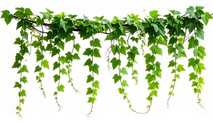 Curved jungle vine with vibrant green foliage, isolated PNG on transparent background, ideal for botanical illustrations and natural design elements