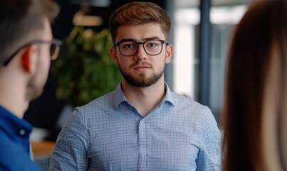 Obraz premium Multiracial group of young creative people in smart casual wear discussing business brainstorming meeting ideas mobile application software design project in modern office. Coworker teamwork