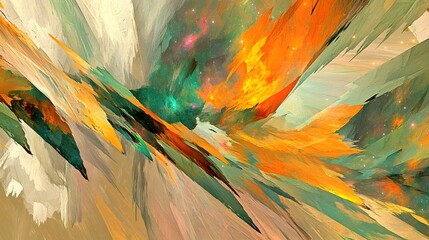 Abstract Cosmic Landscape Painting, Vibrant Hues,  Digital Art, AI Generated