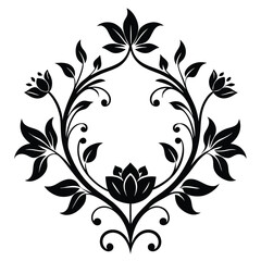 Floral design with symmetrical leaves and flower elements