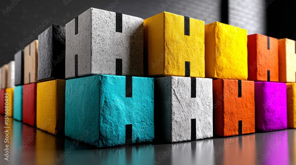 Aufkleber stacked colorful blocks in perspective view with shadow contrast for graphic architecture design pho