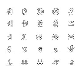 Fabric material line icon set. Linen, leather, cotton, bamboo, cashmere, mohair minimal vector illustration. Simple outline sign for clothing textile feature. Pixel Perfect, Editable Stroke