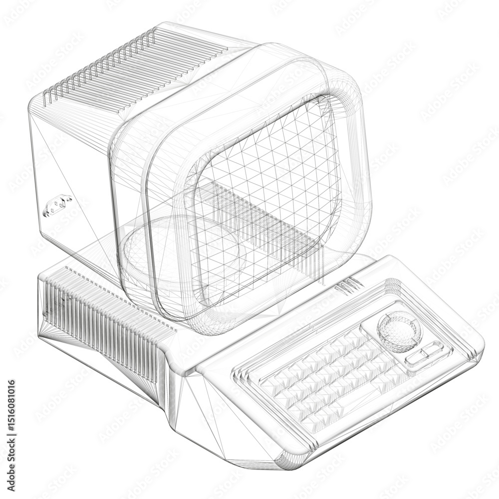 Poster a computer monitor is shown in a black and white drawing. the monitor is a desktop computer with a k