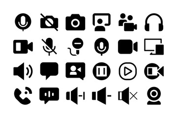 Video and audio call solid fill icons set