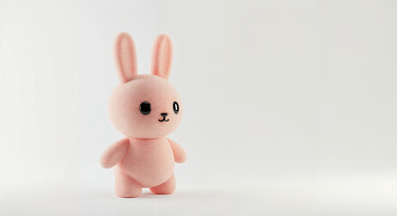 3d cute soft pink rabbit charecter on white background, generative ai.