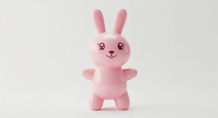 3d inflatable cute pink rabbit toy on white background, generative ai.