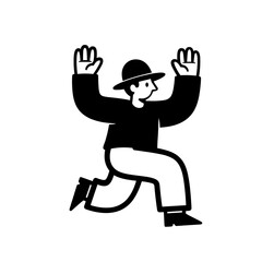 Running Man in Hat Black and White Minimalist Illustration