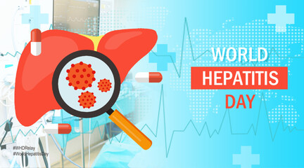 World Hepatitis Day 2025 Global Awareness Banner, Background, Template, Campaign Poster and Social Media Feed. Liver virus illustration on hospital themed background. #WorldHepatitisDay