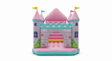 3d inflatable fairy tale castle toy on white background, generative ai.
