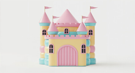 3d inflatable fairy tale castle toy on white background, generative ai.