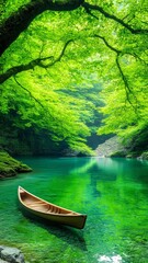 Fototapeta premium Landscape Peaceful Nature Mountains Lake Canoe Scenery