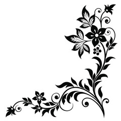 Floral corner design element in black and white vector art