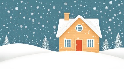 Cozy Winter House Snow Scene Falling Snowflakes