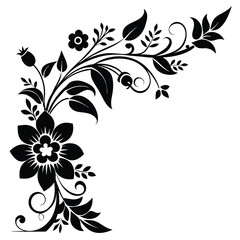 Black floral corner design with leaves and swirls pattern