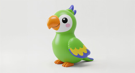 inflatable toy colorful parrot on white background, generative ai