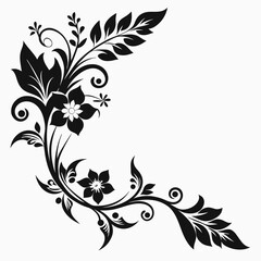 Black floral corner design with leaves and flower details