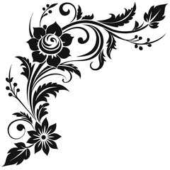Floral corner design with swirls and flower illustrations
