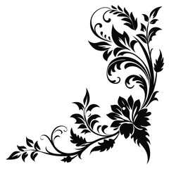 Floral design with leaves and swirls in black and white art