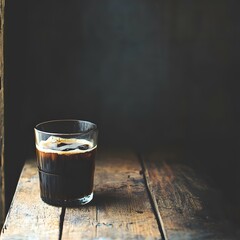 Iced Coffee in Glass on Rustic Wood