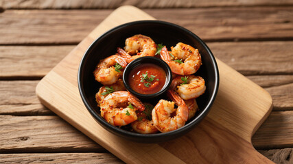 Deliciously seasoned shrimp in a black bowl, ready to serve.