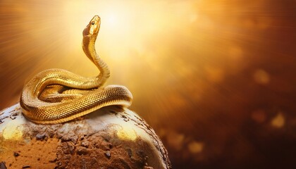 金色のヘビ、砂金のアクセント、晴れやかな天気と大地、適度なグラデーション Generated by AI