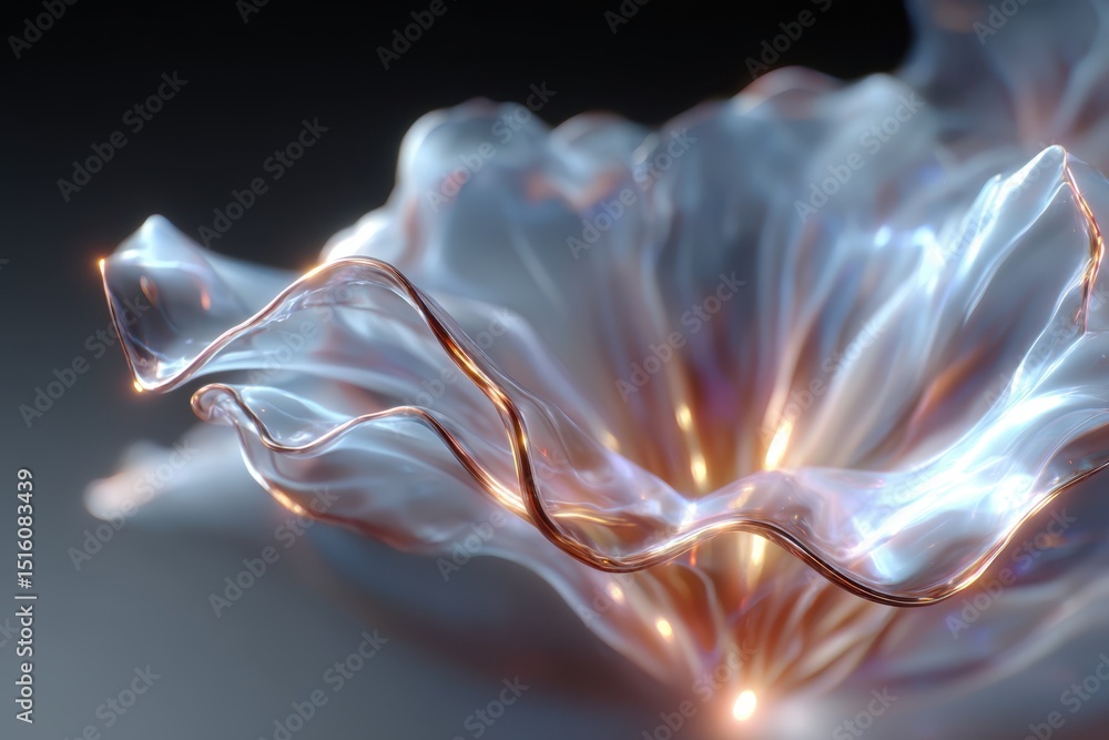 Poster abstract design of a translucent flower shape with glowing lines and gentle curves