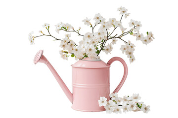Isolated Pink Watering Can with White Flowers