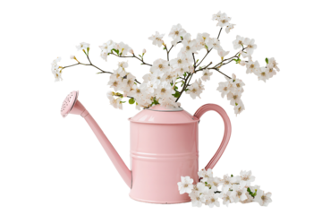 Isolated Pink Watering Can with White Flowers