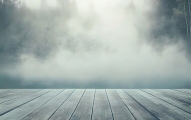 Misty Lake Morning Wooden Dock Peaceful Scene