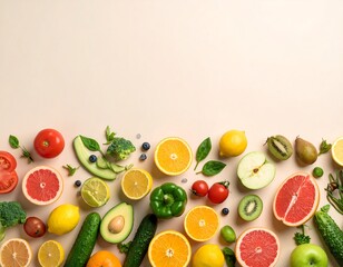 Colorful fresh fruit and vegetable arrangement