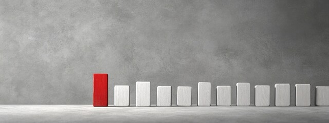 Standing out from the crowd. Red block versus many white blocks