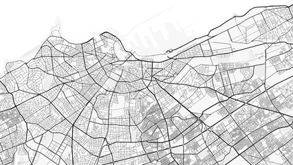 Casablanca City Map. Minimalist black and white line art poster for printing, wallpaper, wall art for home and office decor