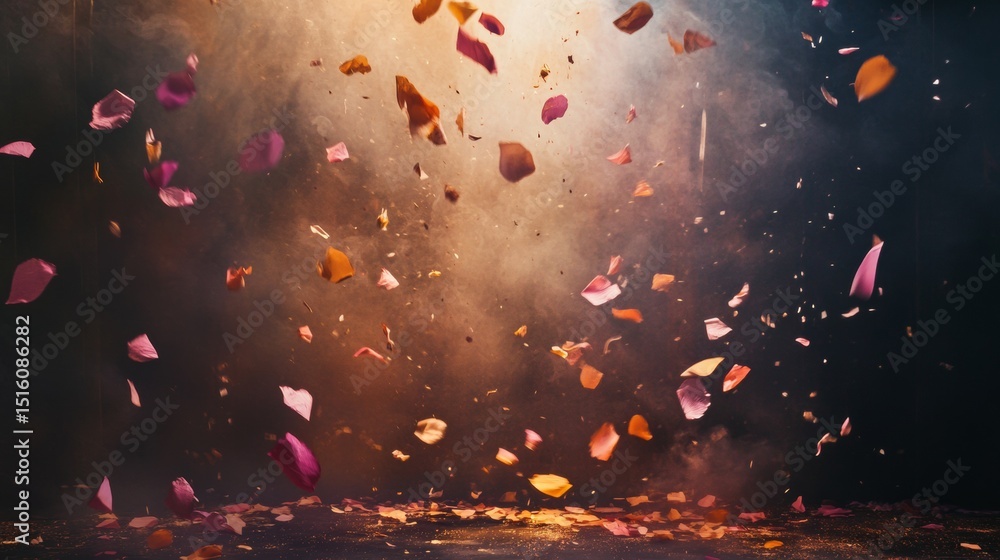 Poster abstract explosion of particles and light sparks in dark space for motion design visuals photography