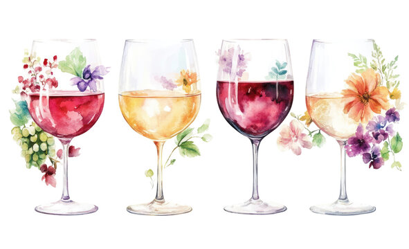 Four Wine Glasses Displaying Varied Colors