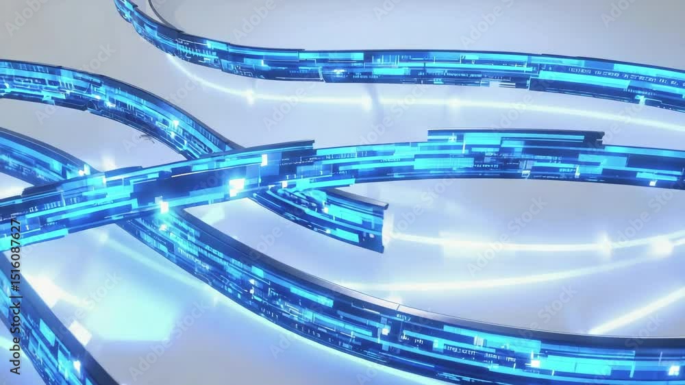 Aufkleber glowing blue digital spiral composed of interconnected data panels and streams, rotating in a mesmer