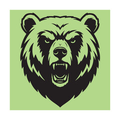 Aggressive black bear head illustration on green background perfect for logos and designs