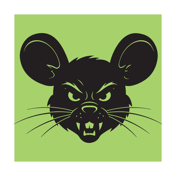 Aggressive black rat head silhouette with fierce expression on a vibrant green background
