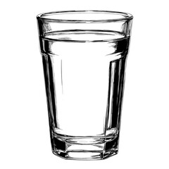 A glass of water with a shadow is depicted in an elegant black and white outline line art drawing