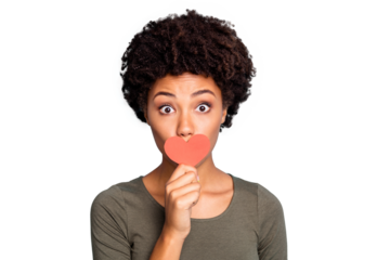 Cloe up photo of surprised dark skin girl keep secret dont want share confidential information noevelty about valentine day wear green stylish jumper isolated over blue color background