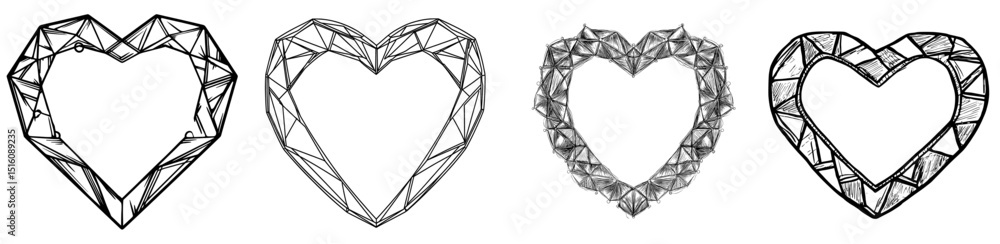 Poster a stylized diamond frame with a heart, featuring an abstract geometric pattern, is set against a mod
