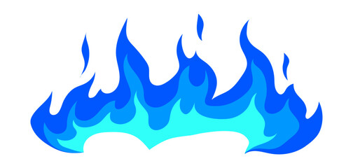 Illustration of stylized fire or flame. Burning blue magic fire or bonfire.