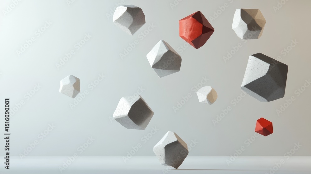Poster floating white and red cubes in studio light for 3d design photography visuals modern abstract geome